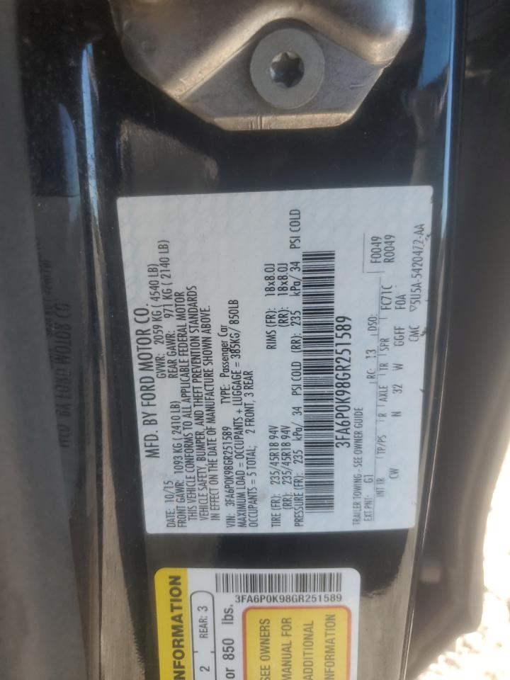 2016 Ford Fusion Titanium VIN: 3FA6P0K98GR251589 Lot: 85104045
