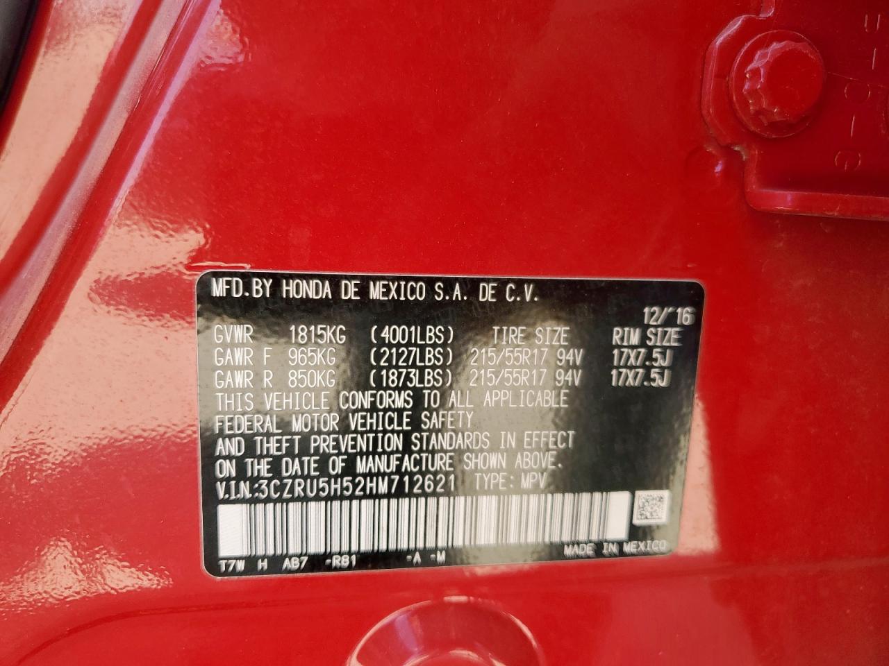 2017 Honda Hr-V Ex VIN: 3CZRU5H52HM712621 Lot: 84651115