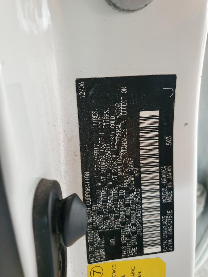 2007 Toyota Highlander Sport VIN: JTEDP21A670135473 Lot: 82333015