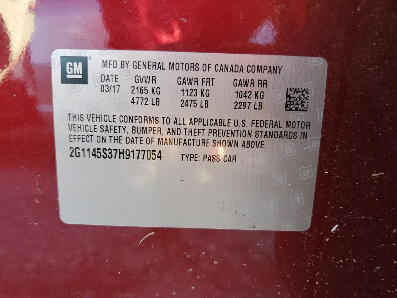 2017 Chevrolet Impala Premier VIN: 2G1145S37H9177054 Lot: 86340765