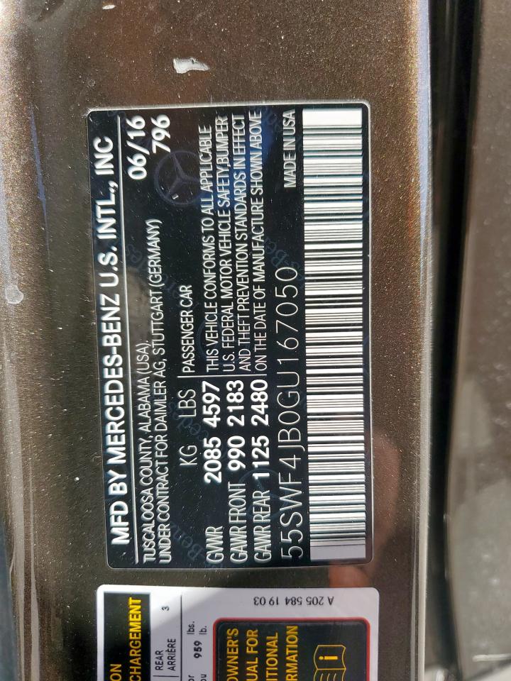 2016 Mercedes-Benz C 300 VIN: 55SWF4JB0GU167050 Lot: 86255985