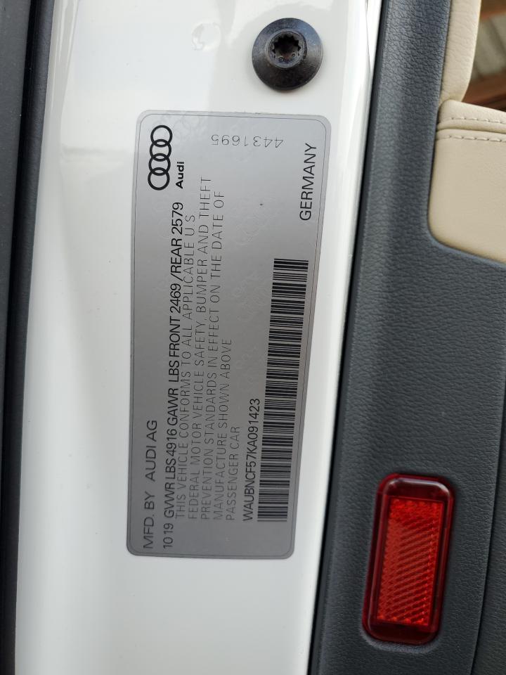 2019 Audi A5 Premium Plus VIN: WAUBNCF57KA091423 Lot: 85386825