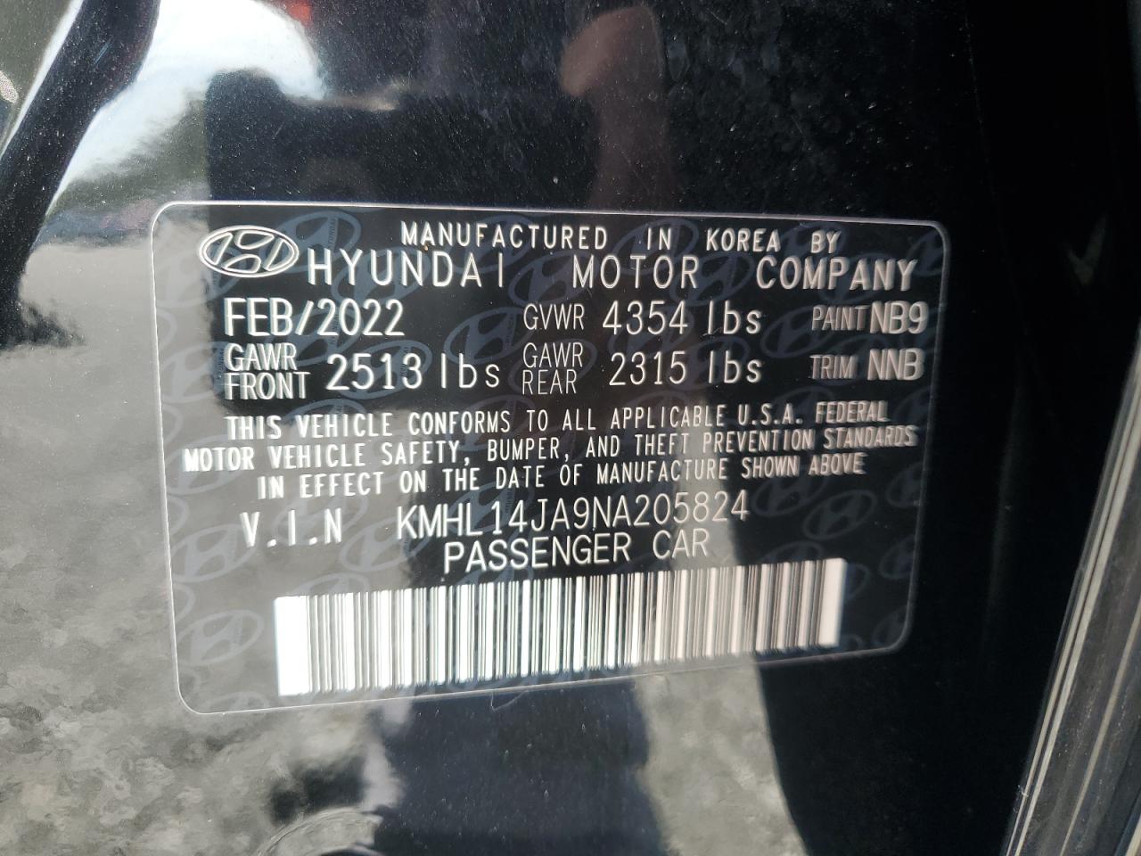 2022 Hyundai Sonata Sel VIN: KMHL14JA9NA205824 Lot: 82243785