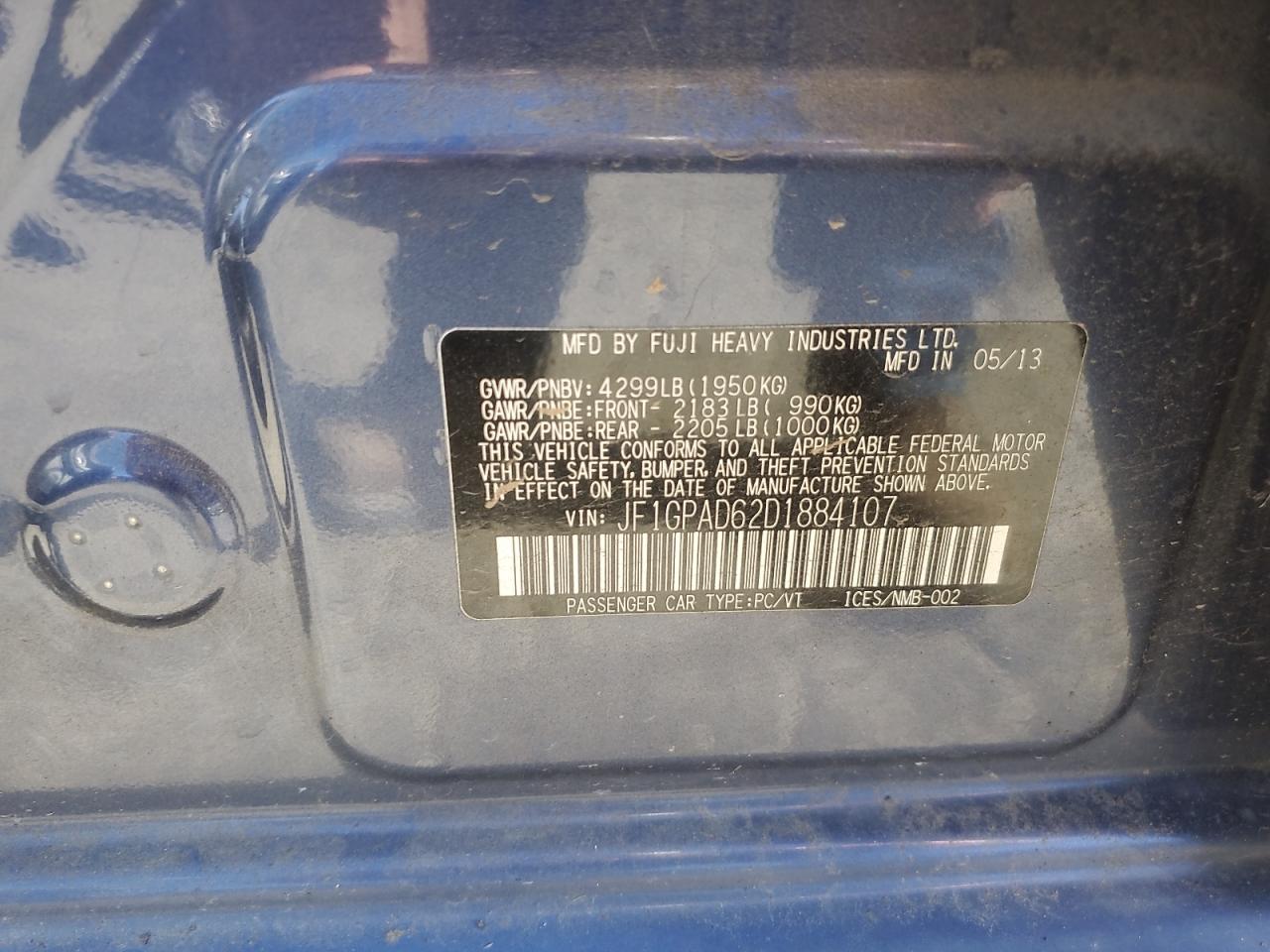 2013 Subaru Impreza Premium VIN: JF1GPAD62D1884107 Lot: 82186945