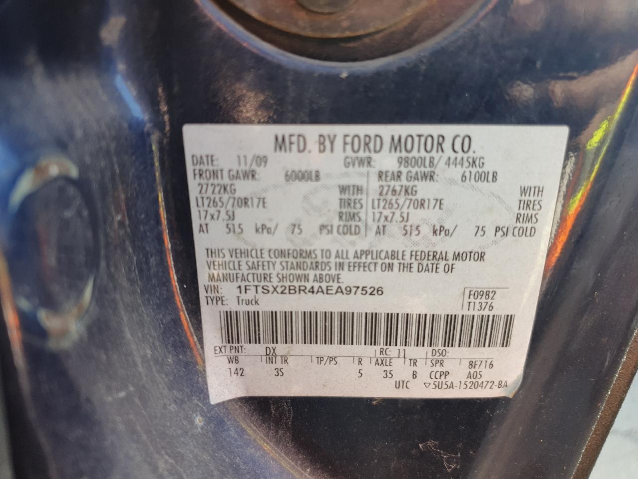 2010 Ford F250 Super Duty VIN: 1FTSX2BR4AEA97526 Lot: 84918415