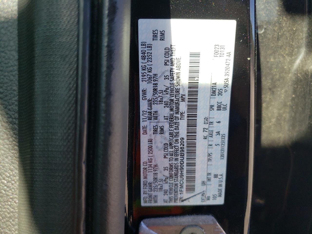 2013 Ford Escape Sel VIN: 1FMCU9H90DUB98209 Lot: 85549025