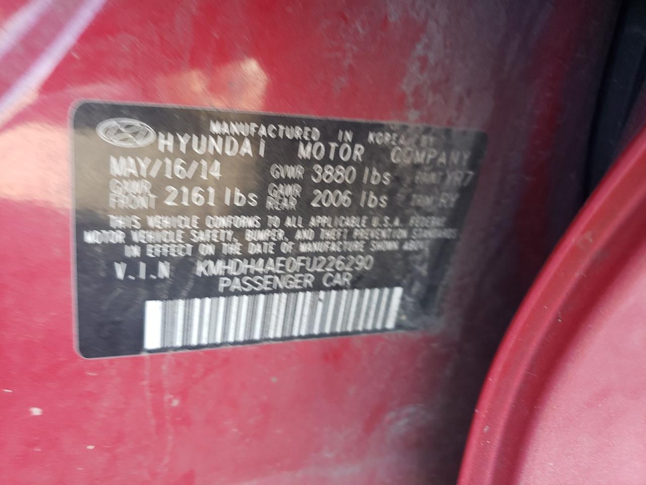 2015 Hyundai Elantra Se VIN: KMHDH4AE0FU226290 Lot: 85823635