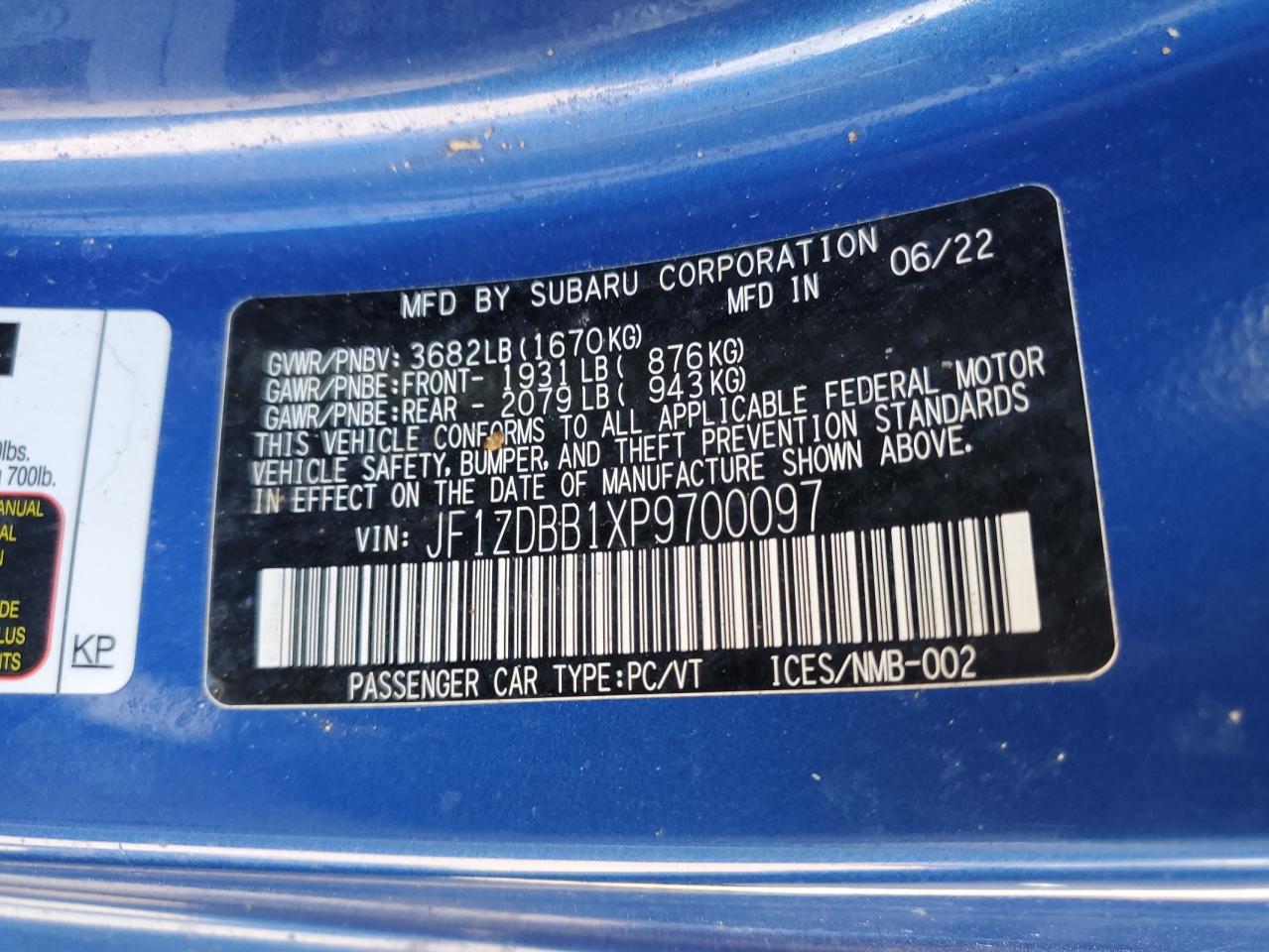 2023 Subaru Brz Premium VIN: JF1ZDBB1XP9700097 Lot: 86601815