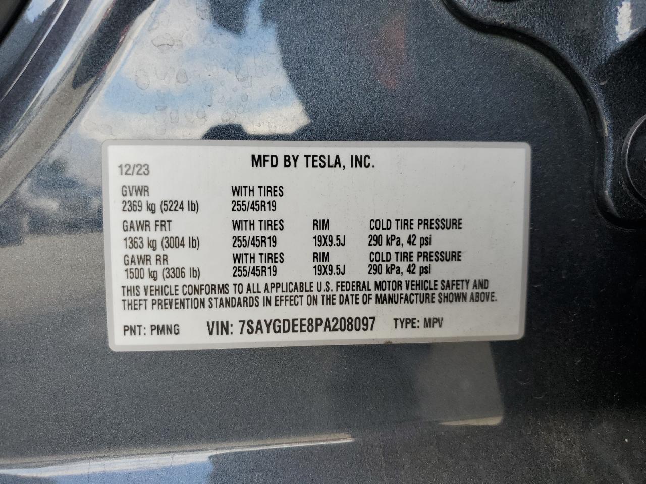 2023 Tesla Model Y VIN: 7SAYGDEE8PA208097 Lot: 84441595