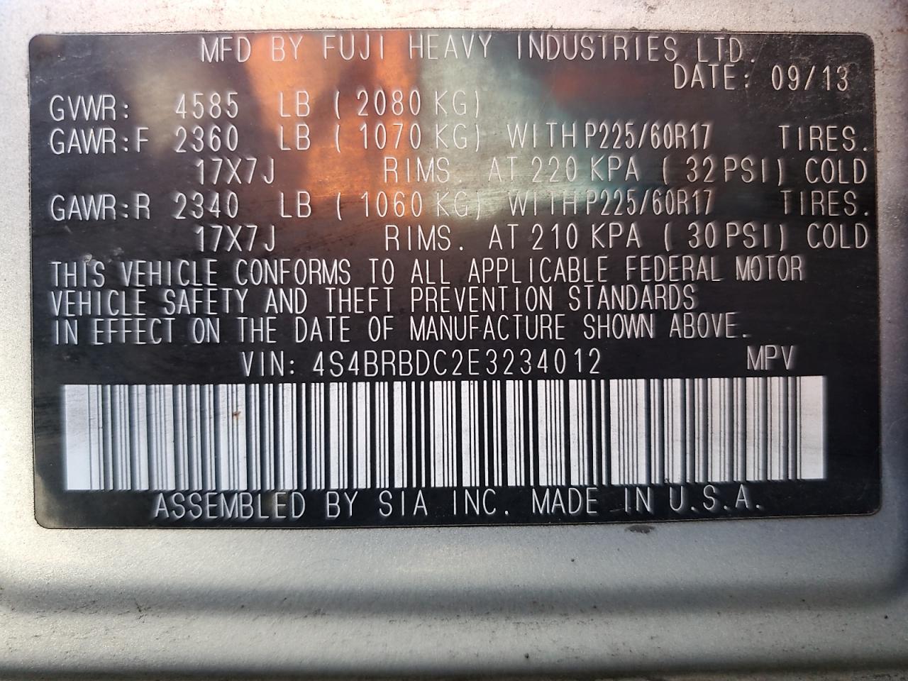 2014 Subaru Outback 2.5I Premium VIN: 4S4BRBDC2E3234012 Lot: 82283625