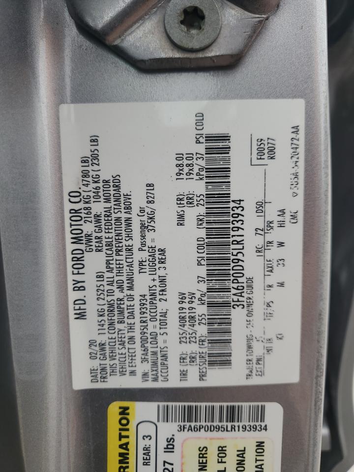 2020 Ford Fusion Titanium VIN: 3FA6P0D95LR193934 Lot: 89655645
