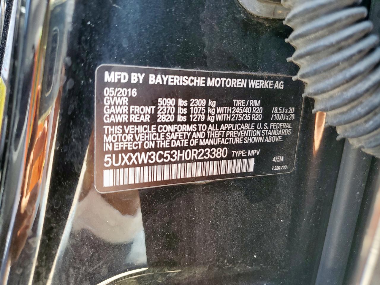 2017 BMW X4 xDrive28I VIN: 5UXXW3C53H0R23380 Lot: 85328695