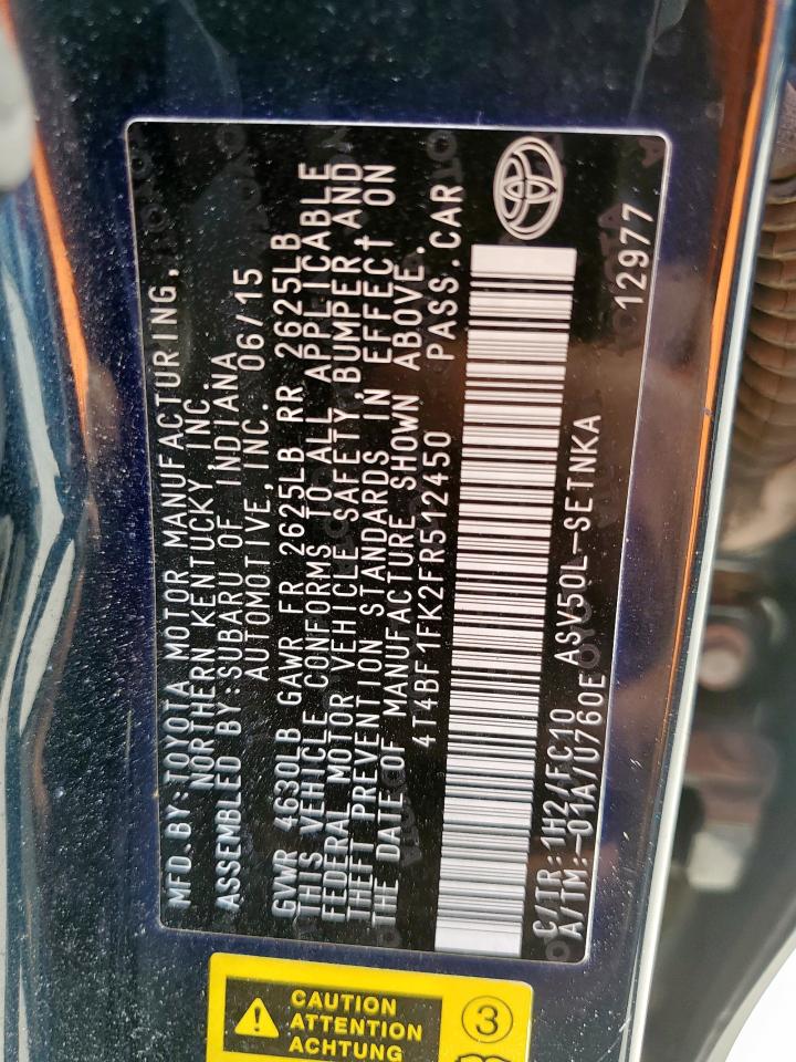 2015 Toyota Camry Le VIN: 4T4BF1FK2FR512450 Lot: 82384715