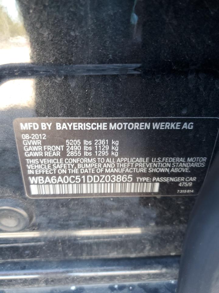 2013 BMW 640 I VIN: WBA6A0C51DDZ03865 Lot: 86640705