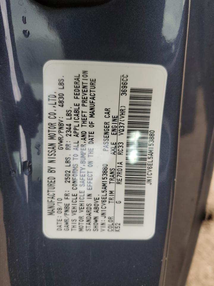 2010 Infiniti G37 VIN: JN1CV6EL5AM153880 Lot: 91043995