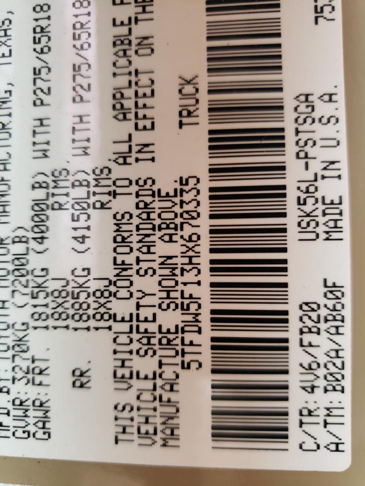 2017 Toyota Tundra Crewmax Sr5 VIN: 5TFDW5F13HX670335 Lot: 86537785