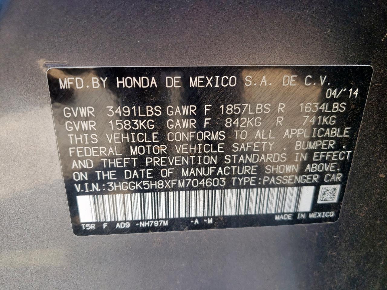 2015 Honda Fit Ex VIN: 3HGGK5H8XFM704603 Lot: 82006945