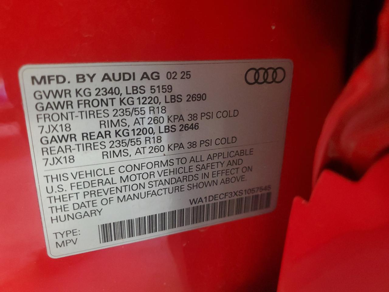 2025 Audi Q3 Premium S Line 45 VIN: WA1DECF3XS1057545 Lot: 85890535