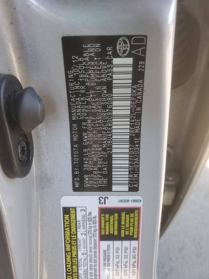 2013 Toyota Corolla Base VIN: 2T1BU4EE8DC976080 Lot: 85484575