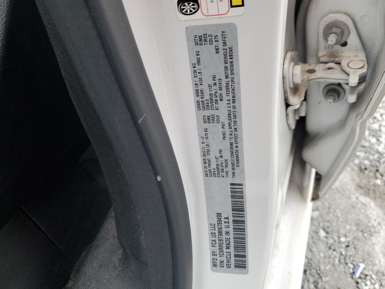 2021 Ram 1500 Big Horn/Lone Star VIN: 1C6RREBT9MN769498 Lot: 89888305