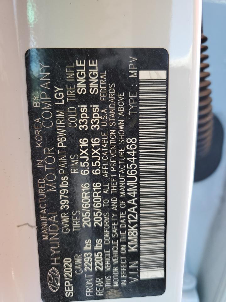 2021 Hyundai Kona Se VIN: KM8K12AA4MU654468 Lot: 85601685