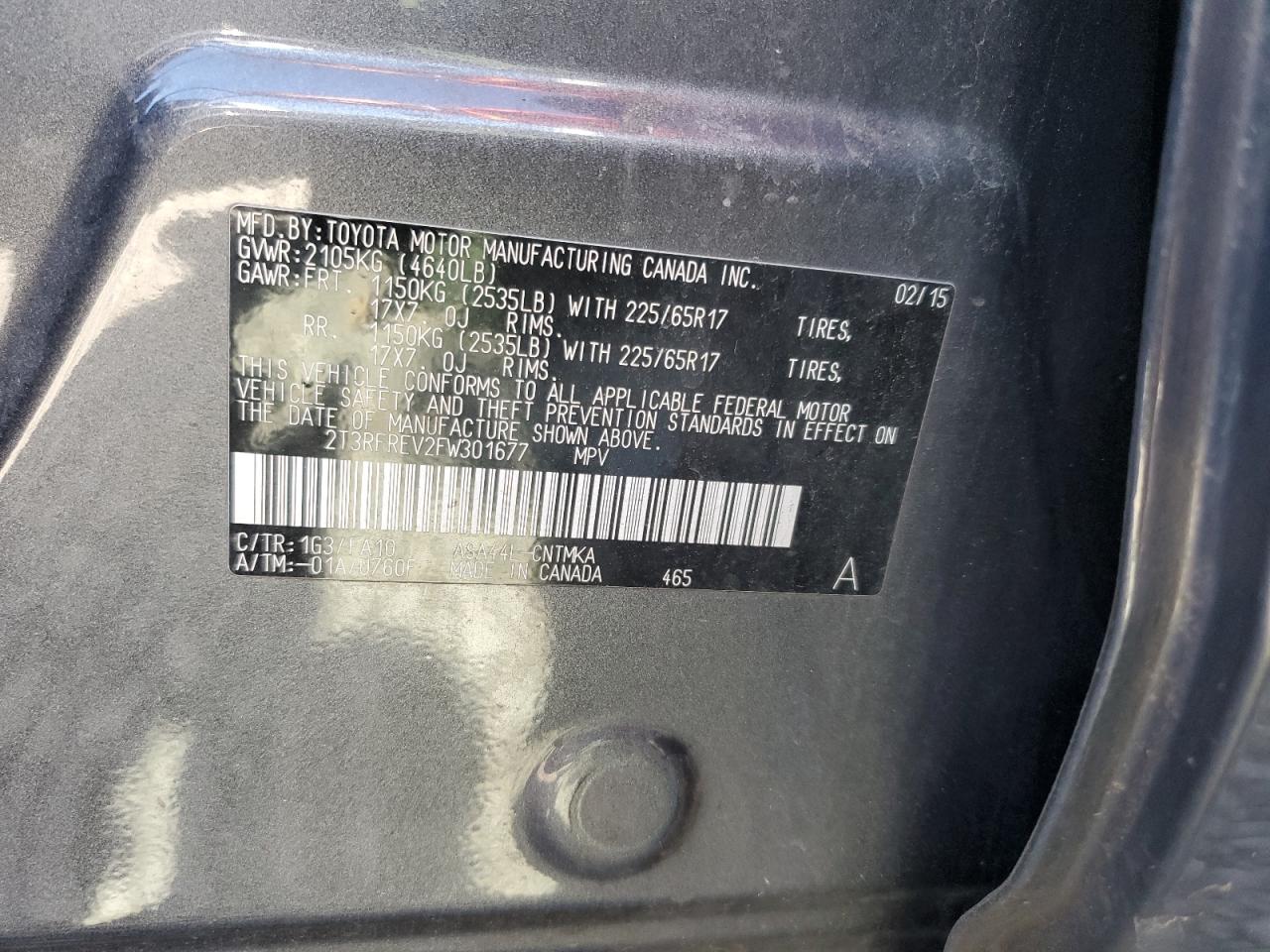 2015 Toyota Rav4 Xle VIN: 2T3RFREV2FW301677 Lot: 85477465