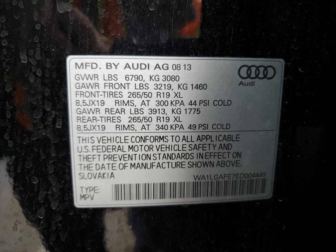 2014 Audi Q7 Premium Plus VIN: WA1LGAFE7ED004445 Lot: 89923055