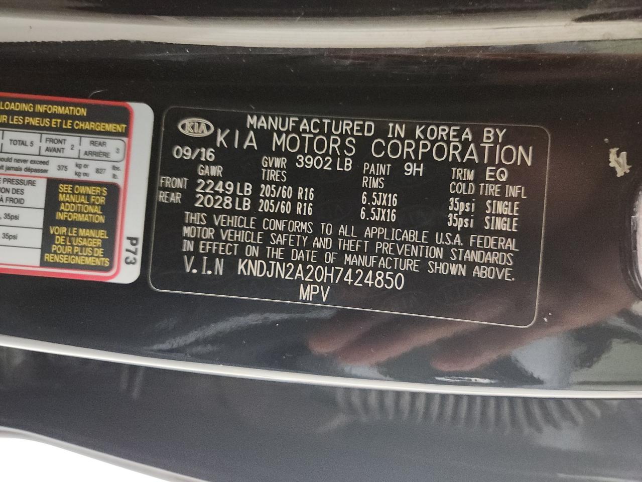 2017 Kia Soul VIN: KNDJN2A20H7424850 Lot: 86869055