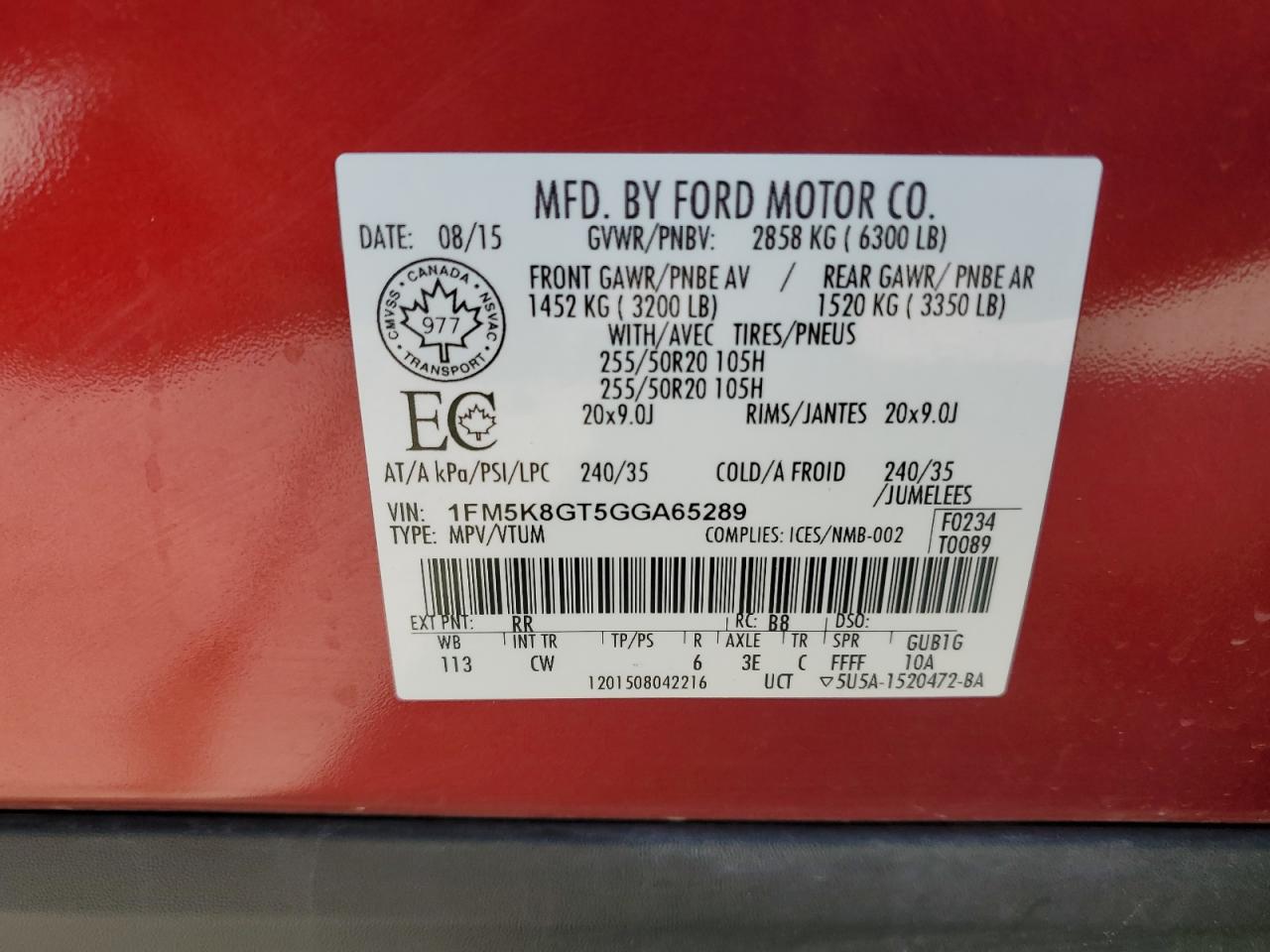 2016 Ford Explorer Sport VIN: 1FM5K8GT5GGA65289 Lot: 86137145