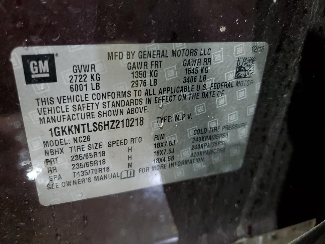 2017 GMC Acadia All Terrain VIN: 1GKKNTLS6HZ210218 Lot: 90315555