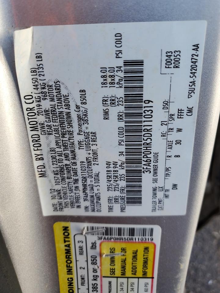 2013 Ford Fusion Se VIN: 3FA6P0HR5DR110319 Lot: 86991945