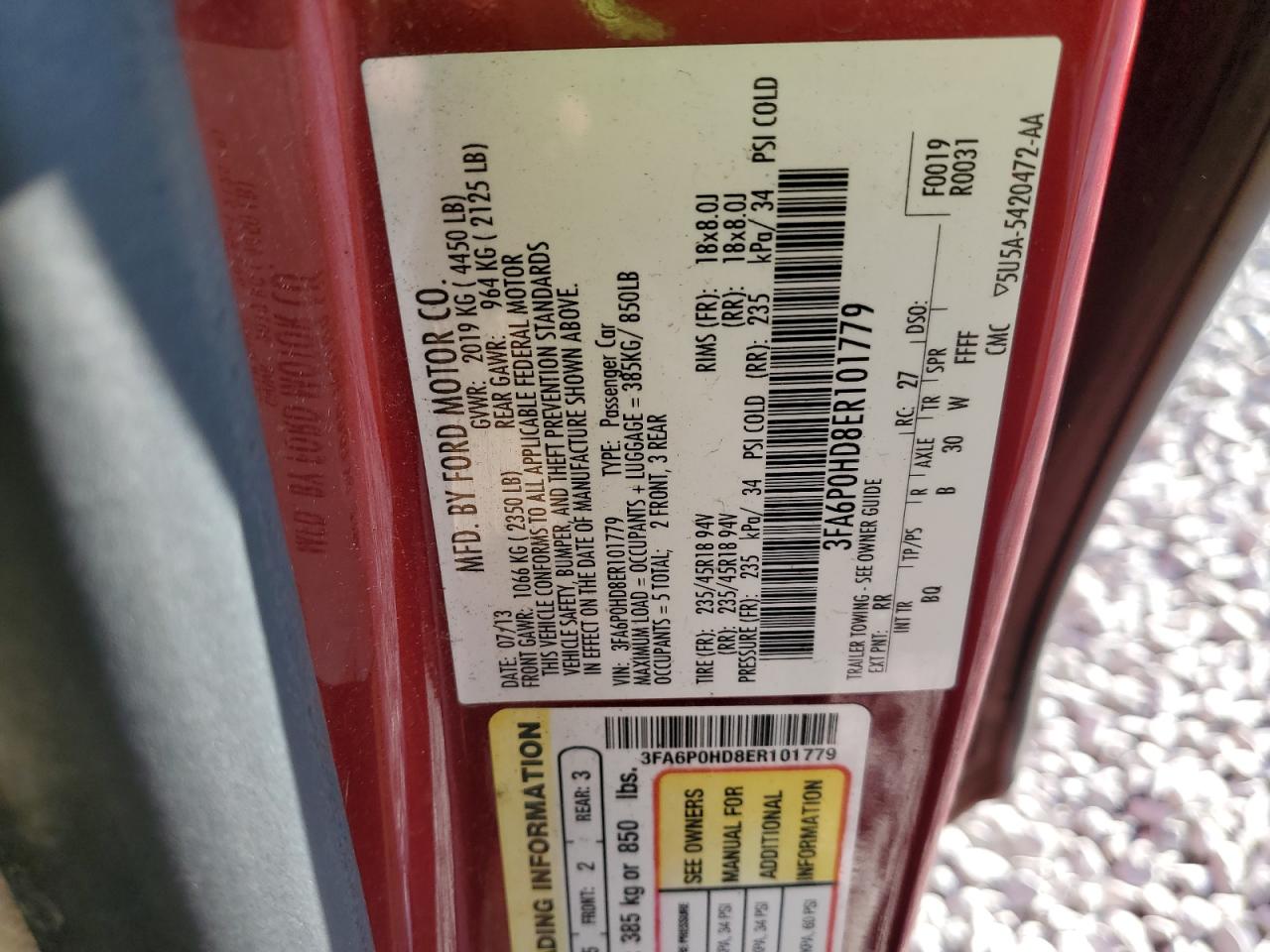 2014 Ford Fusion Se VIN: 3FA6P0HD8ER101779 Lot: 90447065