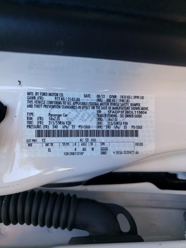 2013 Ford Focus Se VIN: 1FADP3F28DL115804 Lot: 86513235