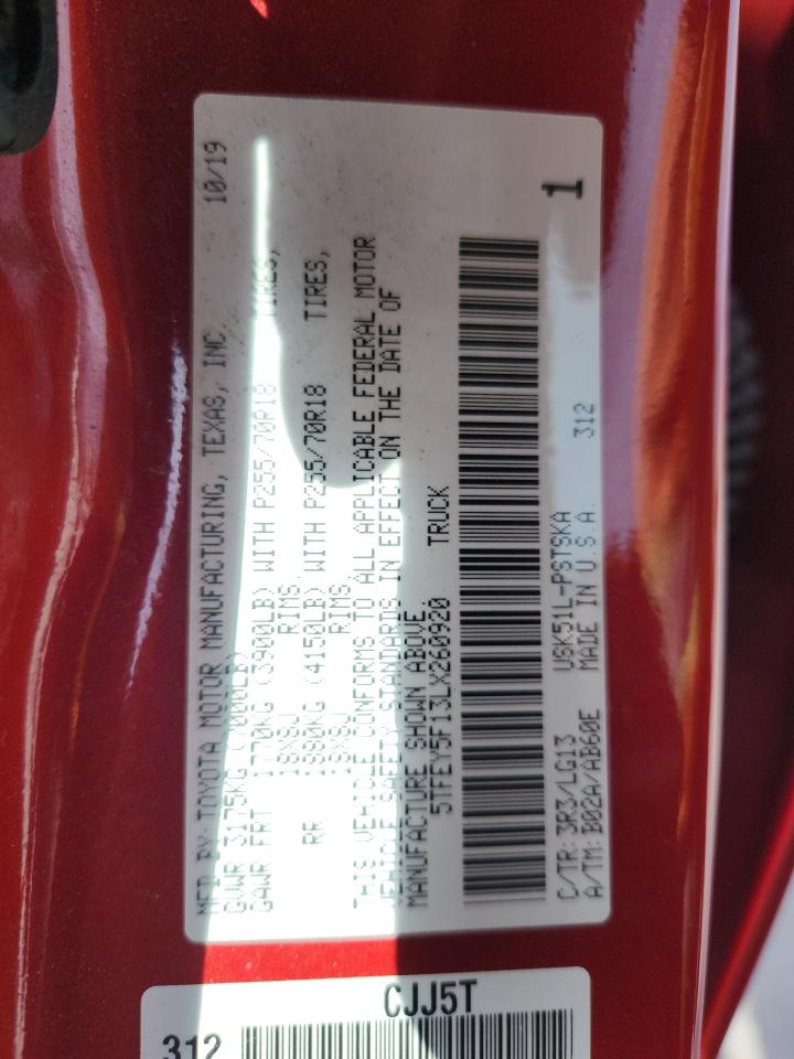 2020 Toyota Tundra Crewmax Sr5 VIN: 5TFEY5F13LX260920 Lot: 84903965