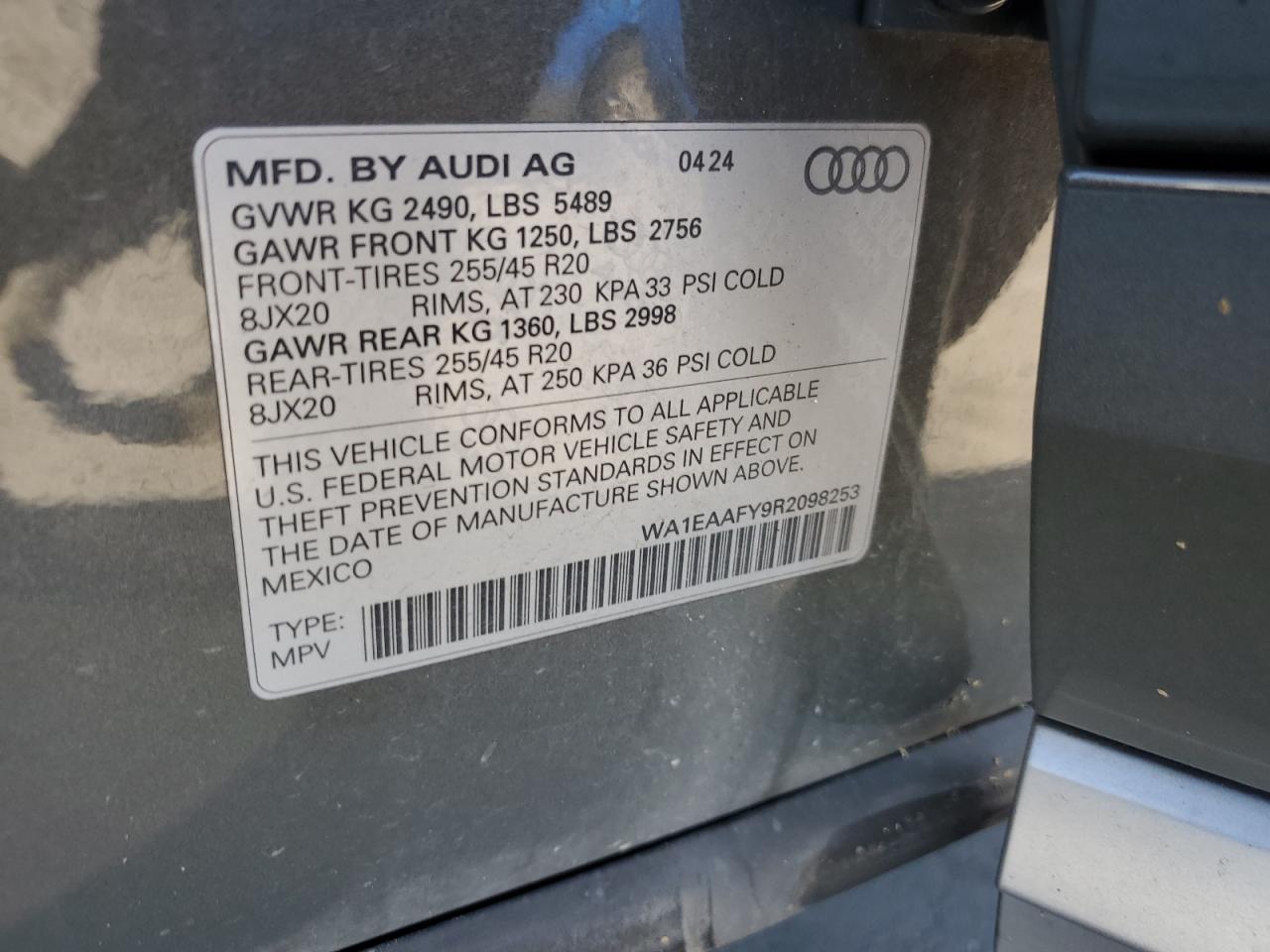 2024 Audi Q5 Premium Plus 45 VIN: WA1EAAFY9R2098253 Lot: 82383115