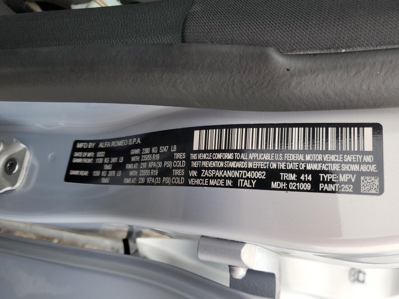 2022 Alfa Romeo Stelvio VIN: ZASPAKAN0N7D40062 Lot: 90372565