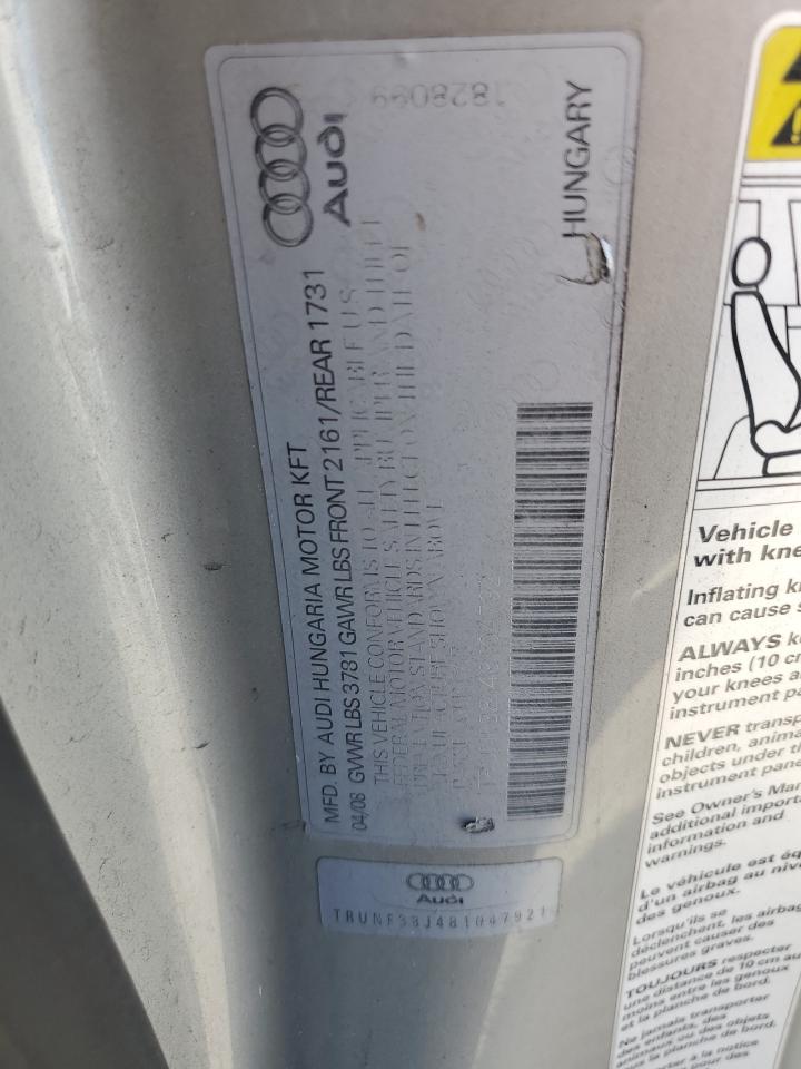 2008 Audi Tt 2.0T Premium VIN: TRUNF38J481047921 Lot: 82618275