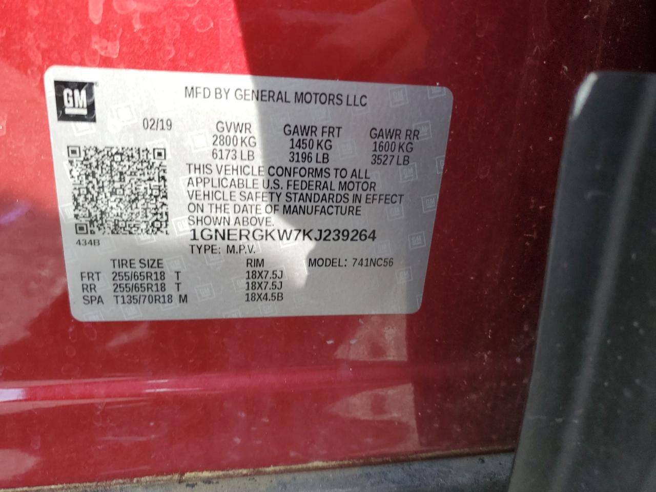 2019 Chevrolet Traverse Lt VIN: 1GNERGKW7KJ239264 Lot: 84463575