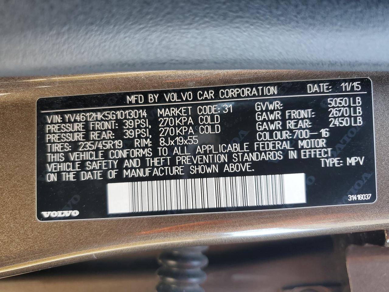 2016 Volvo V60 Cross Country Premier VIN: YV4612HK5G1013014 Lot: 82402165