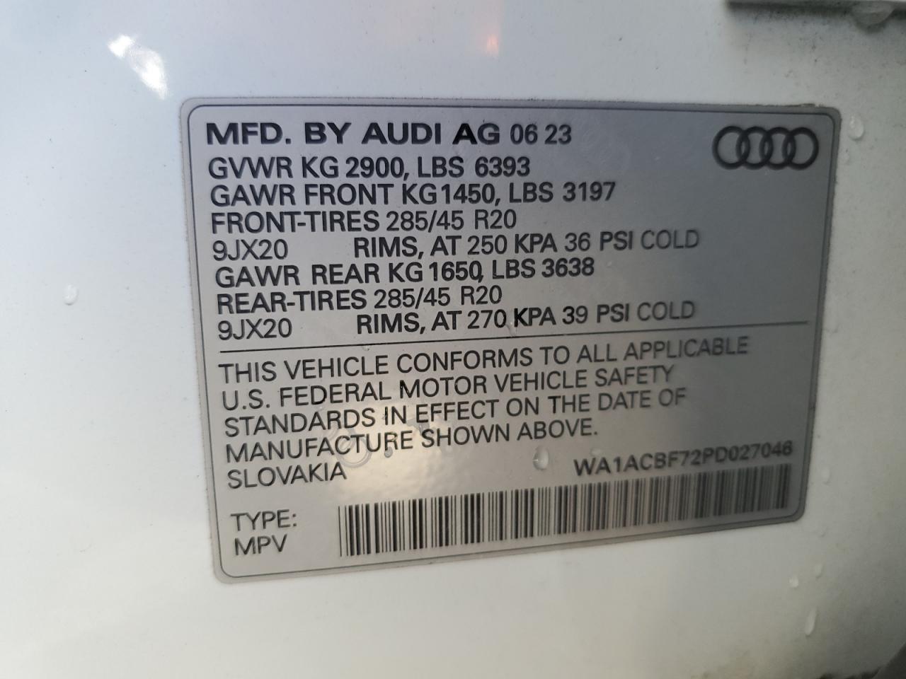 2023 Audi Q7 Premium VIN: WA1ACBF72PD027046 Lot: 90506055