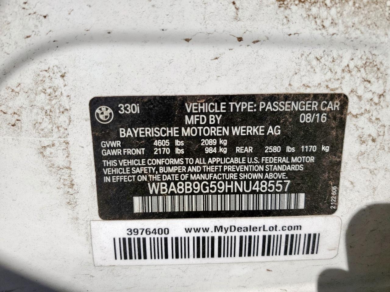 2017 BMW 330 I VIN: WBA8B9G59HNU48557 Lot: 81711665