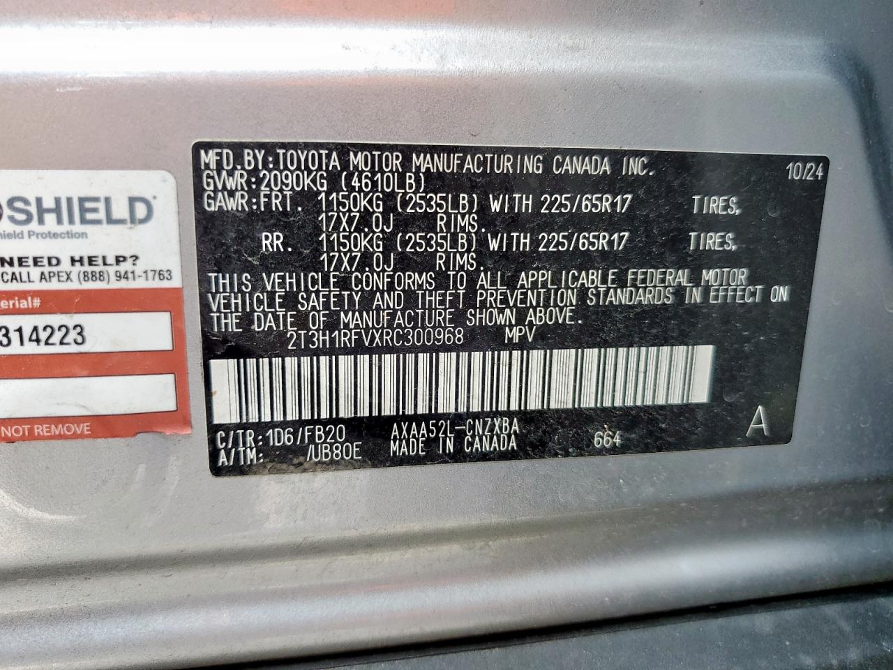 2024 Toyota Rav4 Le VIN: 2T3H1RFVXRC300968 Lot: 84706155