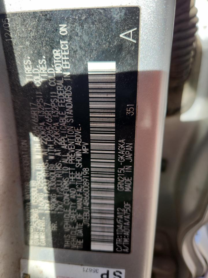 2006 Toyota 4Runner Sr5 VIN: JTEBU14R660089198 Lot: 86299435