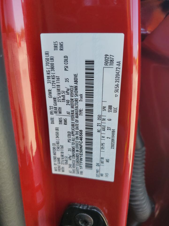 2022 Ford F150 Supercrew VIN: 1FTFW1E50NFC46568 Lot: 82245975