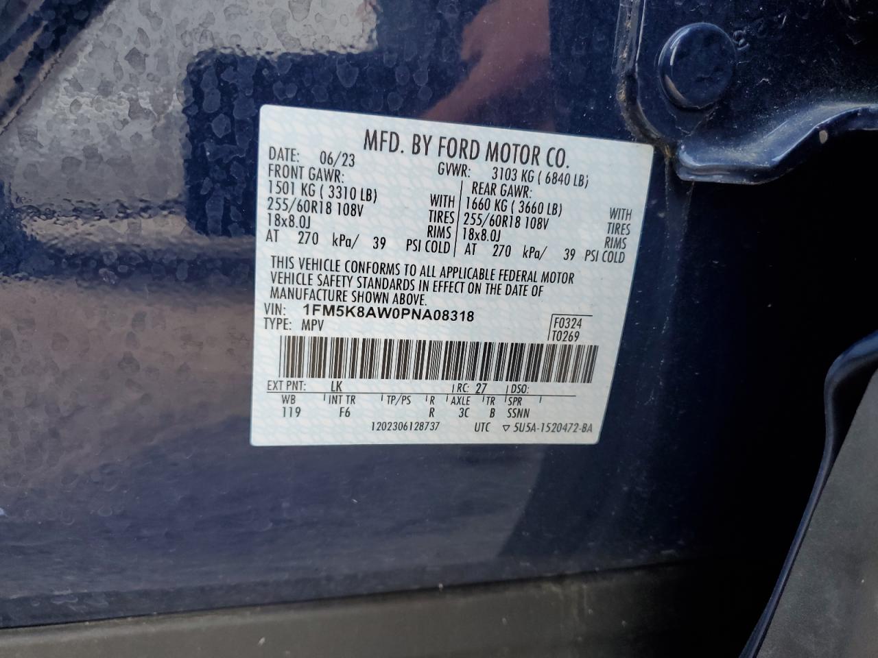 2023 Ford Explorer Police Interceptor VIN: 1FM5K8AW0PNA08318 Lot: 85071835