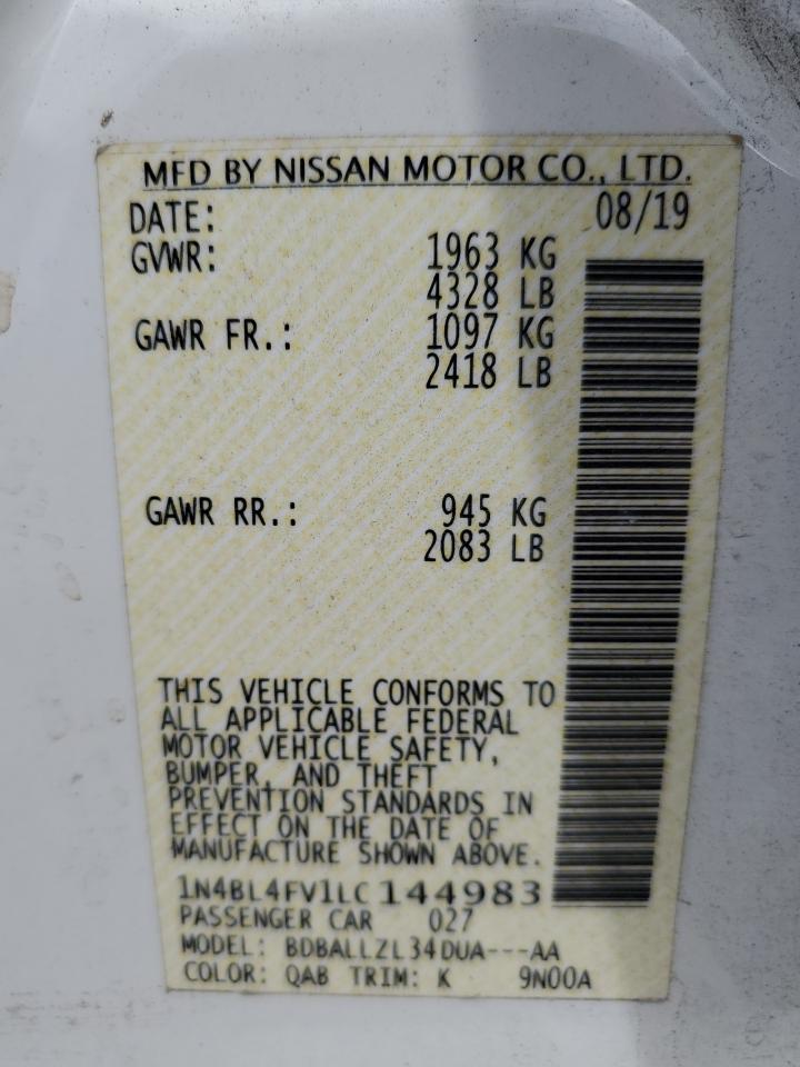 2020 Nissan Altima Platinum VIN: 1N4BL4FV1LC144983 Lot: 81921905