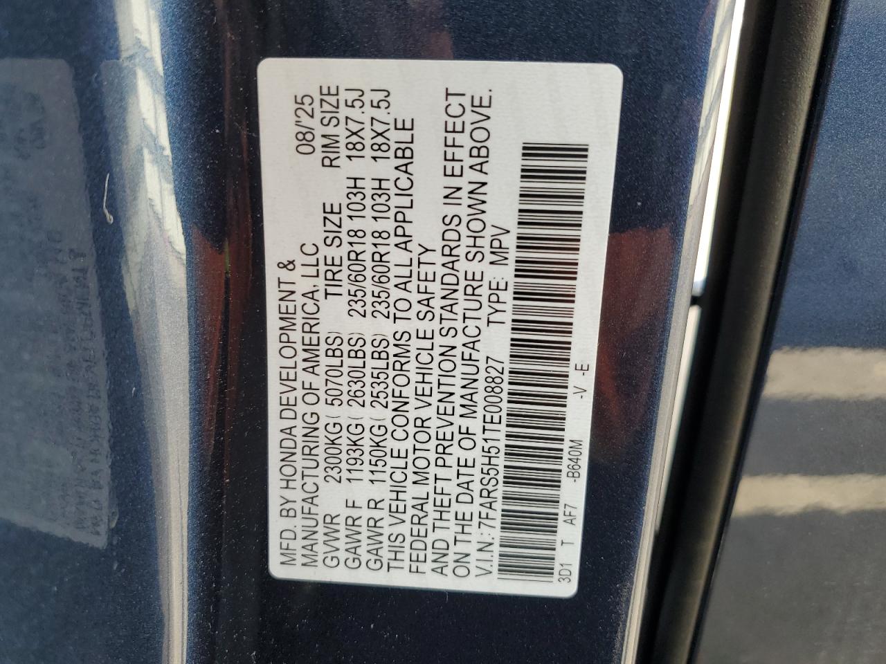 2026 Honda Cr-V Sport VIN: 7FARS5H51TE008827 Lot: 84379595