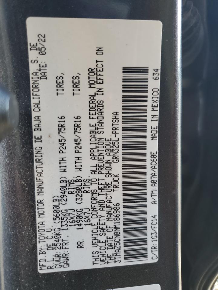 2022 Toyota Tacoma Double Cab VIN: 3TMAZ5CN8NM186986 Lot: 89577285