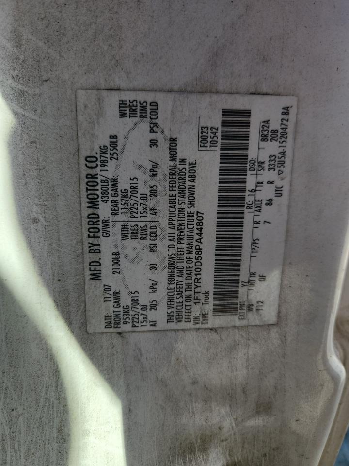 2008 Ford Ranger VIN: 1FTYR10D58PA44807 Lot: 86495715