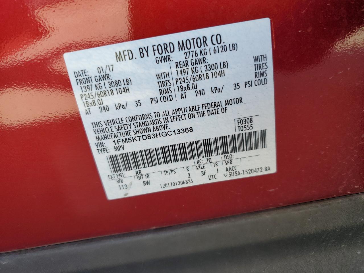 2017 Ford Explorer Xlt VIN: 1FM5K7D83HGC13368 Lot: 85327965